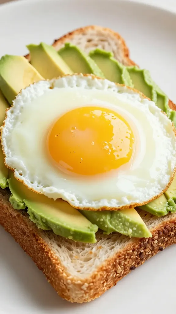 closeup egg-and-avocado sandwich on whole-grain toast
