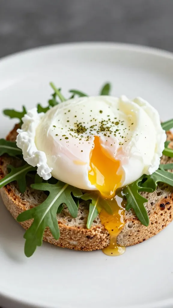 poached egg on whole-wheat English muffin with arugula