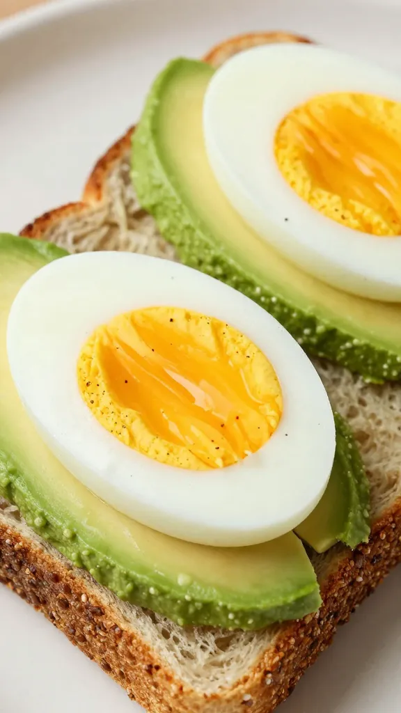closeup avocado egg sandwich on sprouted grain toast
