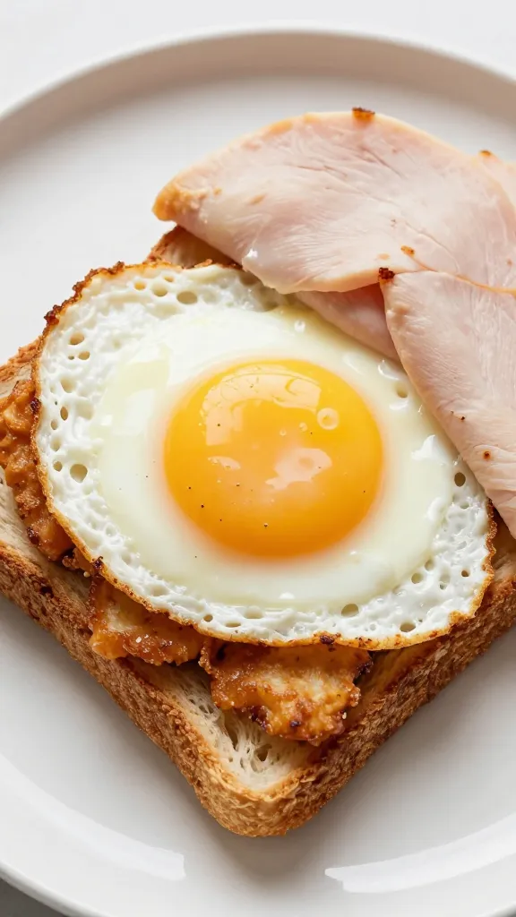 fried jammy egg on high-protein bread, turkey slice