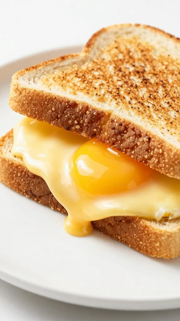 runny yolk egg sandwich with melted cheddar on griddled sourdough
