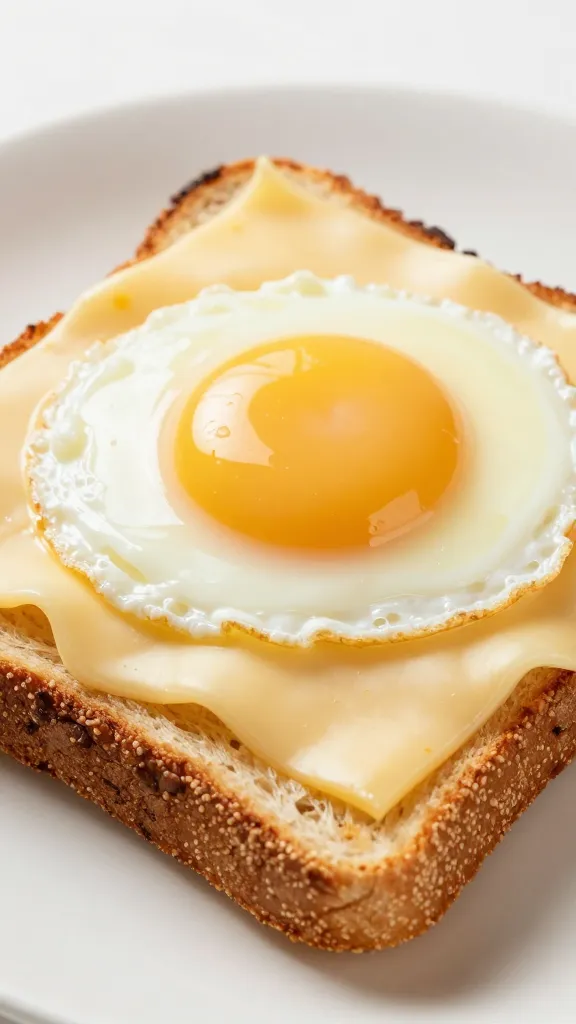 jammy egg and Swiss melt on toasted rye, steam-soft cheese
