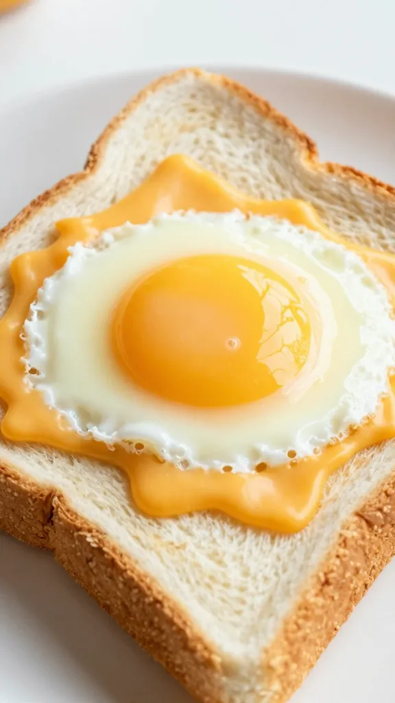 American cheese melt oozing over soft eggs, white toast