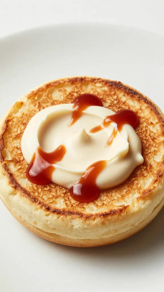 toasted English muffin with mayo smear and hot sauce drips