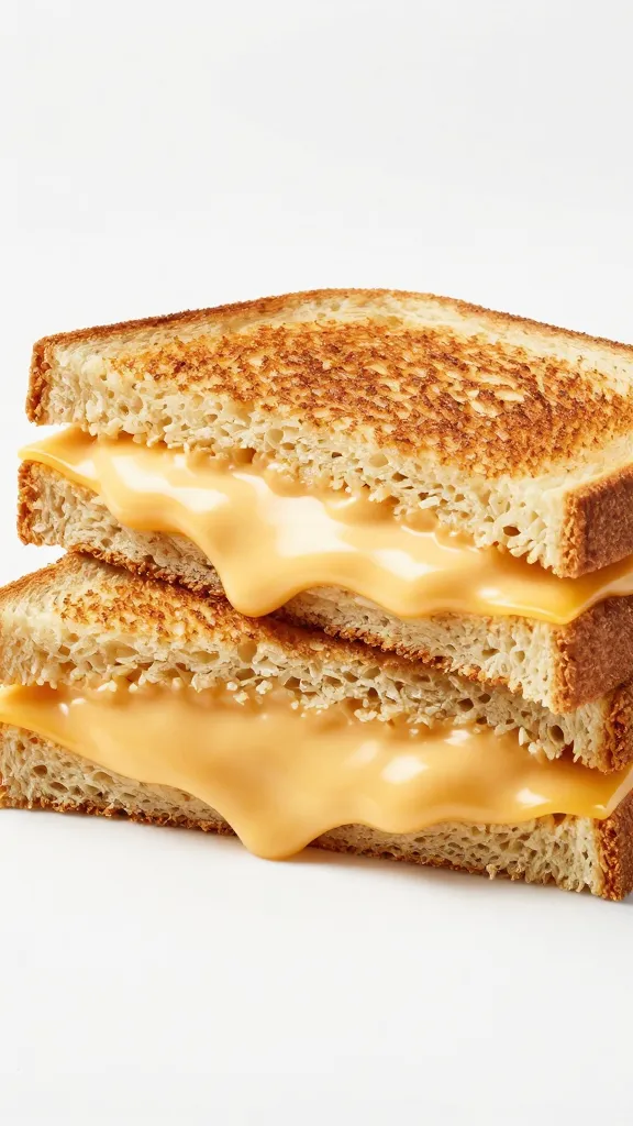 single toasted wheat sandwich cut in half, oozy American cheese