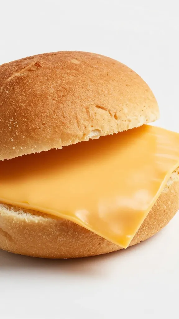 toasted brioche bun with melting sharp cheddar slice