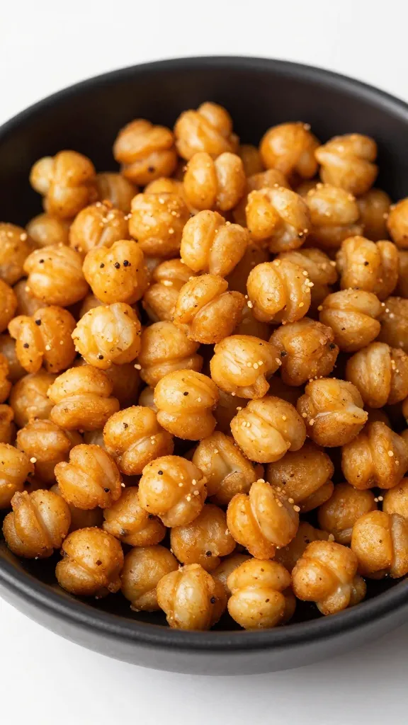 crispy air-fried chickpeas in matte black bowl