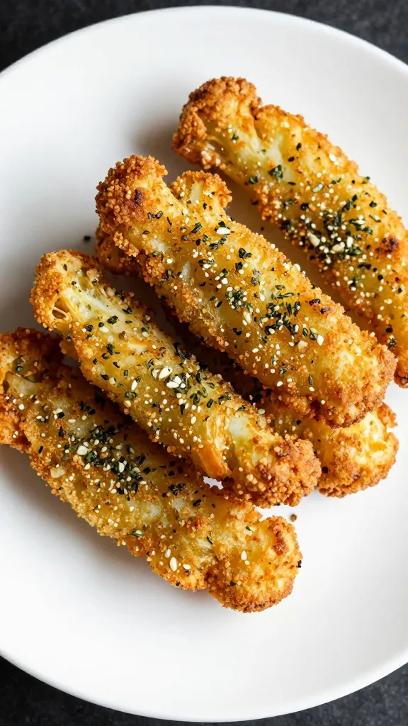 garlic-herb air-fried cauliflower steak on white plate