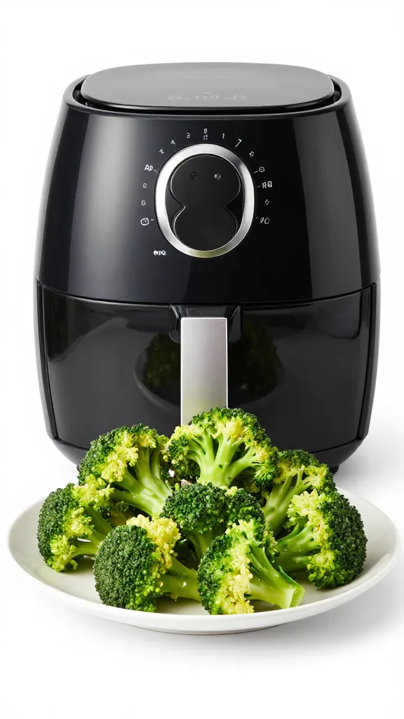 single air fryer veggie broccoli floret on white ceramic plate